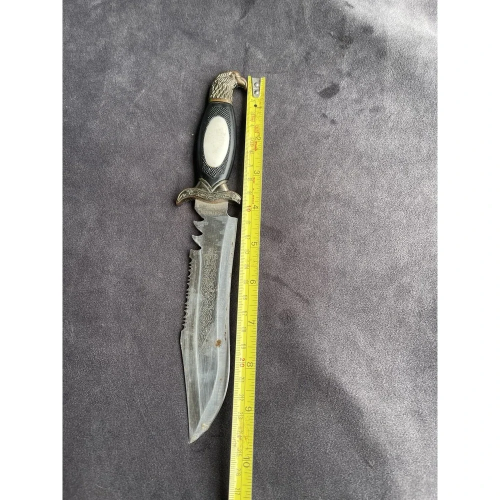 Vintage Eagle Head Handle Hunting Knife Sawback Stainless Steel 10